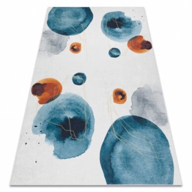 ANDRE 1112 plaunamas kilimas Abstrakcijos vintažas - baltas / mėlyna