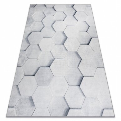 ANDRE 1180 plaunamas kilimas Korio raštas 3D šešiakampis - pilka