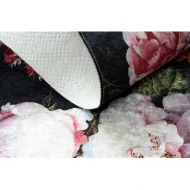 ANDRE 1629 plaunamas kilimas gėlės vintage - juoda / rožinė 2