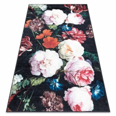 ANDRE 1629 plaunamas kilimas gėlės vintage - juoda / rožinė