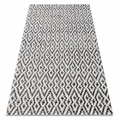Modernus kilimas MUNDO E0621 geometrinis lauko smėlio spalvos / juoda